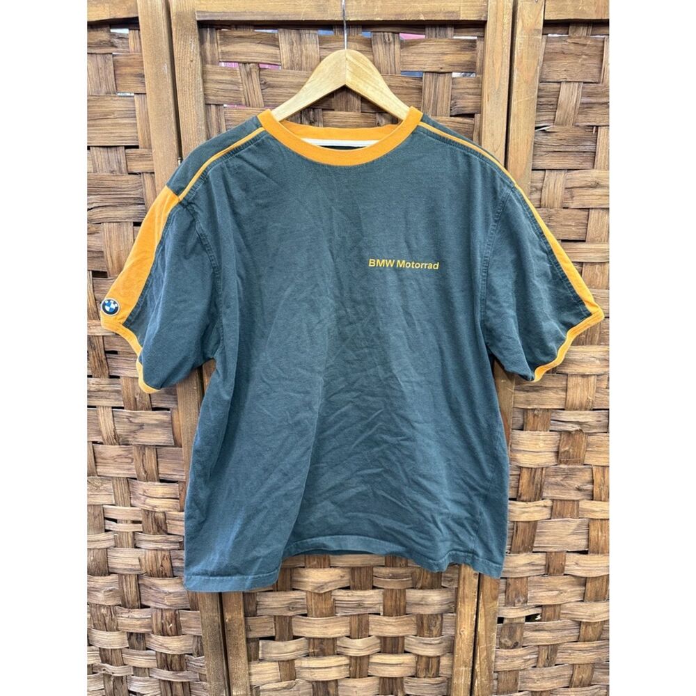 Vintage Y2K BMW Motorrad Short-Sleeve Tee in Dark Green with Orange Trim